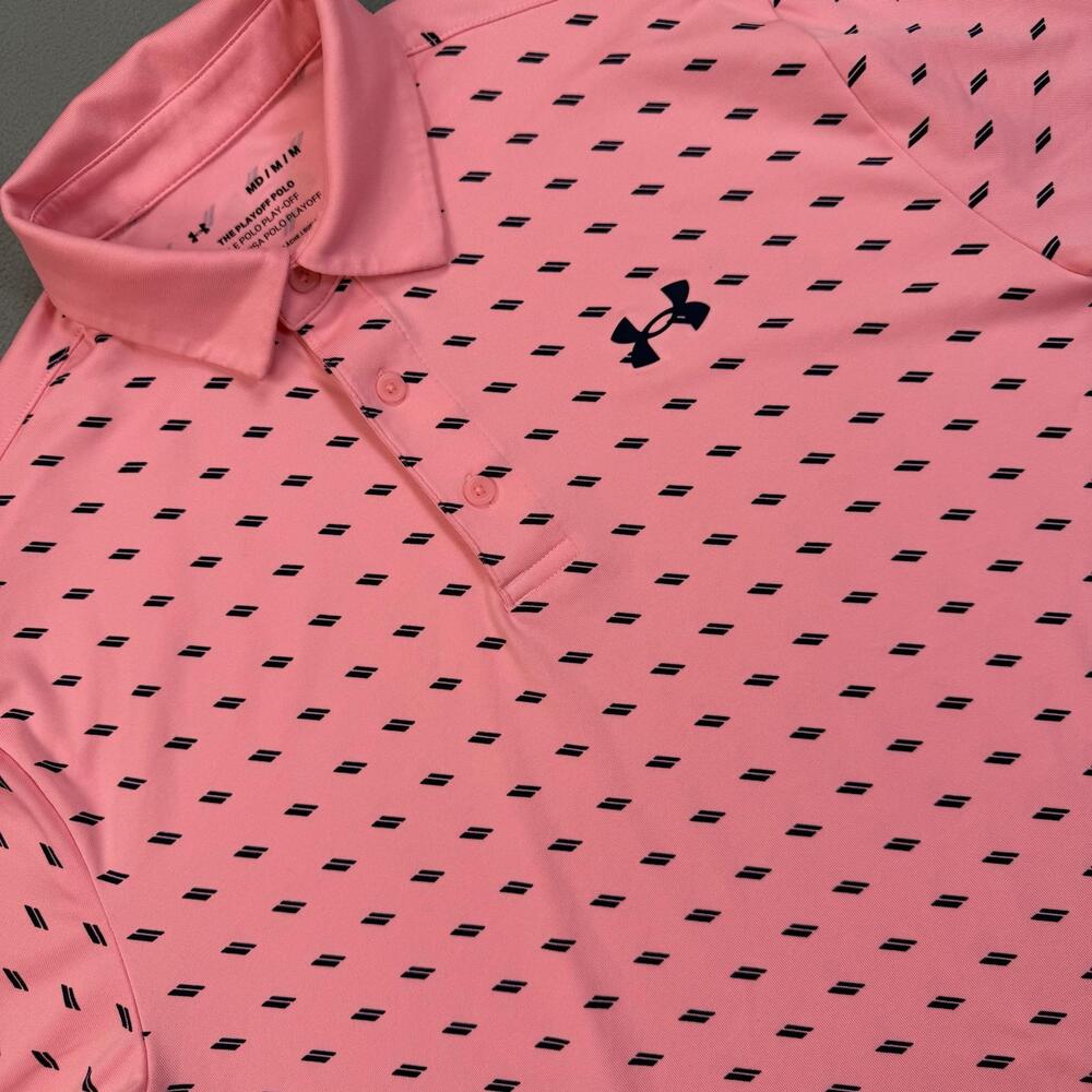 Under Armour Playoff Polo Shirt Mens Medium Pink Geometric Golf Performance